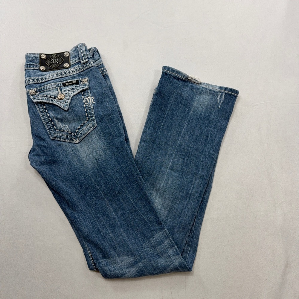Miss Me Jeans Bootcut JPW5066 Embellished Flap Pocket Blue Women Size 28
